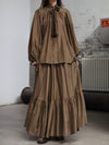INTO THE EAST 25 Autumn/Winter Moss Green Lace-Up Silk Top/Spliced Layered Silk Skirt ITE-E1DGAW002GR20TP-LV Top